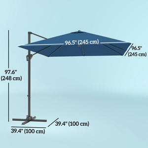 Parasol déporté carré de 8 pieds, avec pied en croix, bleu marine