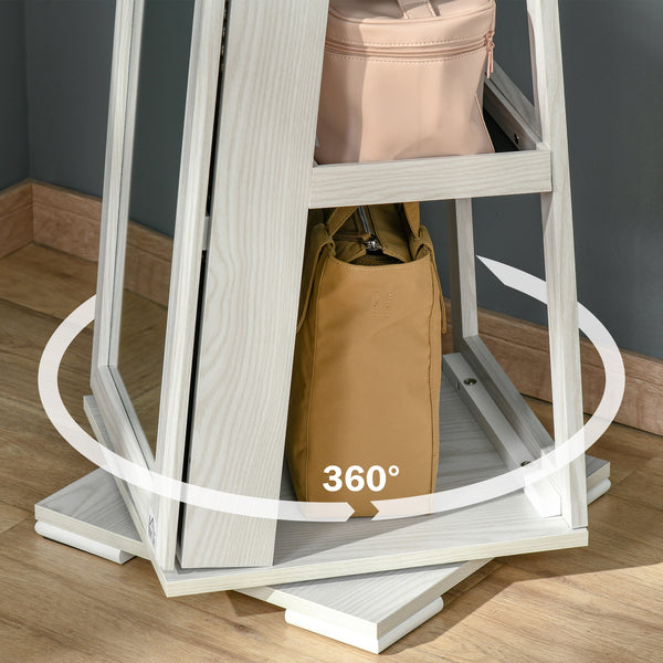 Armoire à bijoux pivotante à 360°, verrouillable, avec miroir intégré, blanc