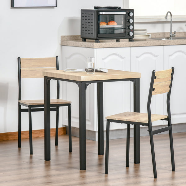 Ensemble table et chaises 3 pièces avec pieds en métal, en bois naturel.
