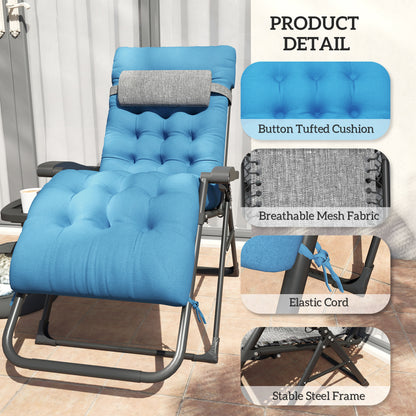 Outsunny Padded Folding Recliner Chair, Patio Lounge Chair with Cup Holder, Adjustable Backrest, Removable Cushion, Navy Blue