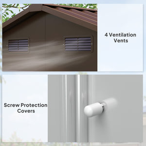 Abri de jardin extérieur en métal avec serrure et ventilation, marron foncé
