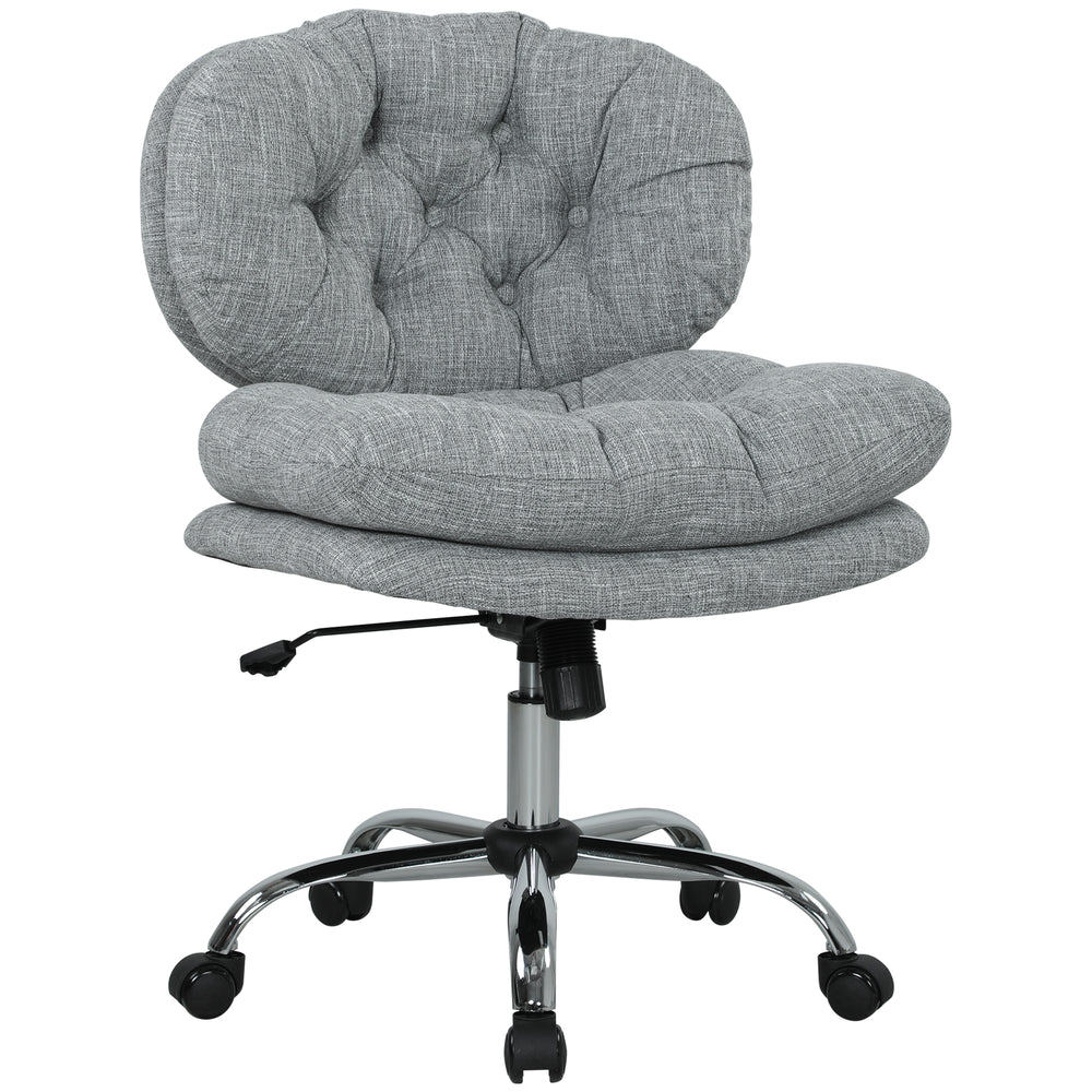 Chaise de bureau sans accoudoirs, assise large et rembourrée, hauteur réglable et inclinable, gris