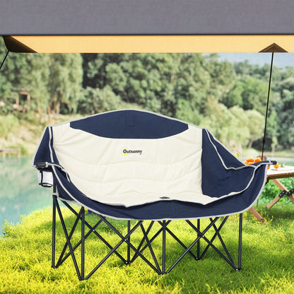 Outsunny Portable Camping Chair, Double Camping Chair with Cup Holders and Carry Bag, Load Capacity: 250kg, Navy Blue