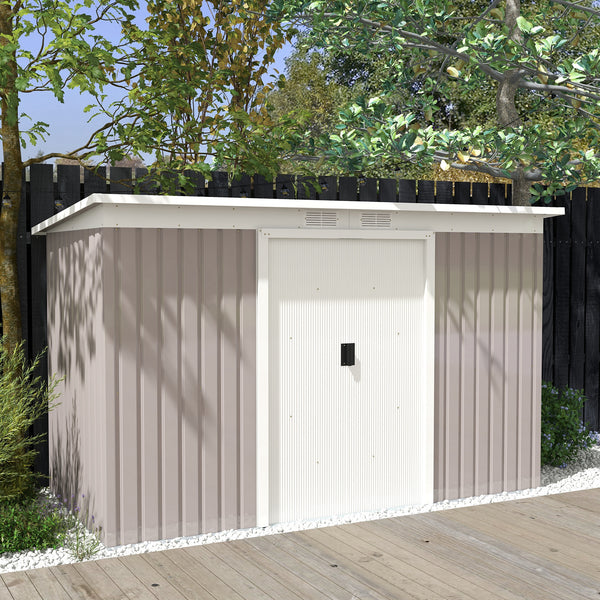 Abri de jardin en métal avec kit de fondation, ventilation et portes, gris clair