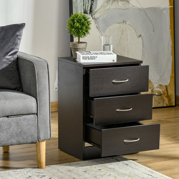 Table de chevet avec 3 tiroirs marron foncé