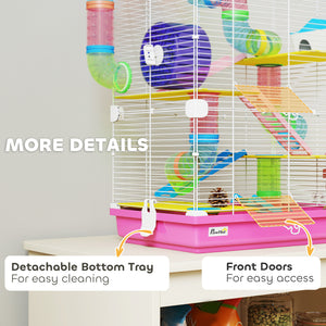 Cage rose à 5 niveaux pour petits hamsters et gerbilles