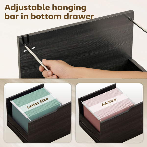 Filing Cabinet with File Drawer File Cabinet with Adjustable Shelf and 3 Drawers Black