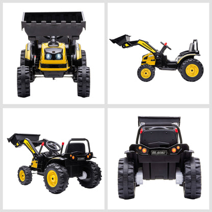 6V Battery Powered Kids Tractor, Ride-On Excavator, Music, Front Headlight, Reverse, Yellow