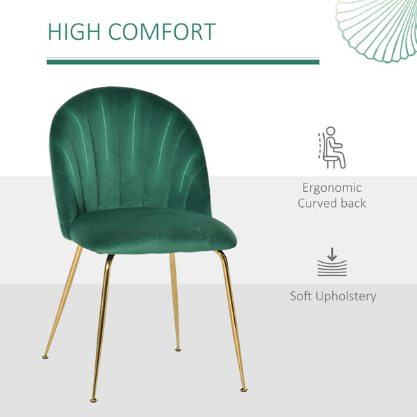 Set of 2 upholstered chairs with gold metal legs, green 