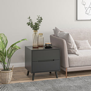 Table de chevet moderne avec 2 tiroirset pieds en bois massif, noir
