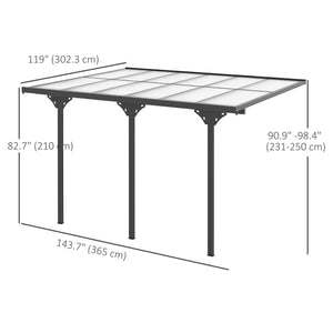 Pergola 10 x 12 avec toit rigide en polycarbonate, hauteur réglable, grise