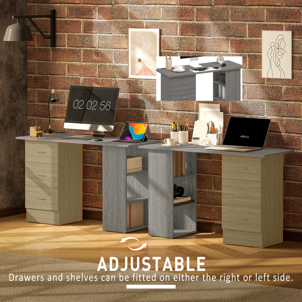 Bureau 47 pouces, étagères de rangement à 3 niveaux avec tiroirs, table d'écriture, gris