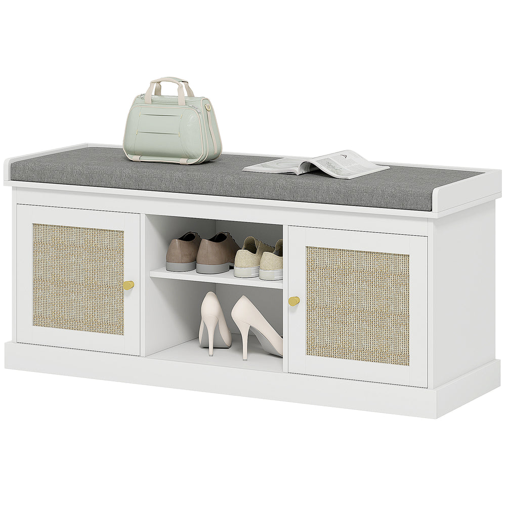 Banc à chaussures avec coussin rembourré, étagères réglables, peut contenir 9 paires, blanc