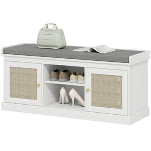 Banc à chaussures avec coussin rembourré, étagères réglables, peut contenir 9 paires, blanc