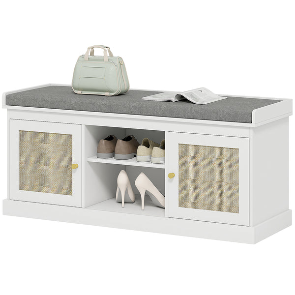 Banc à chaussures avec coussin rembourré, étagères réglables, peut contenir 9 paires, blanc
