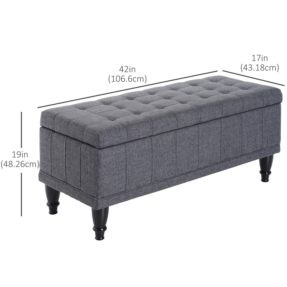 Pouf de rangement en tissu lin avec fermeture douce, gris