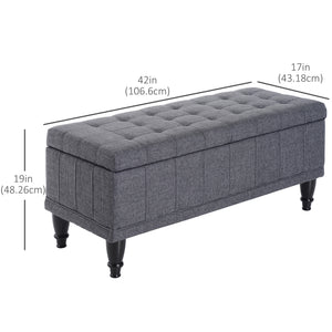 Pouf de rangement en tissu lin avec fermeture douce, gris