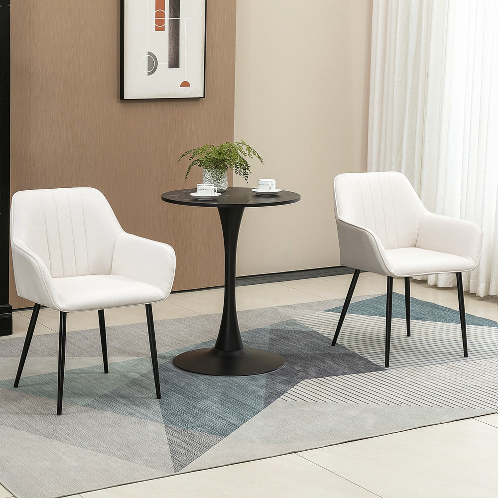 Set of 2 linen-upholstered dining chairs with metal legs, cream