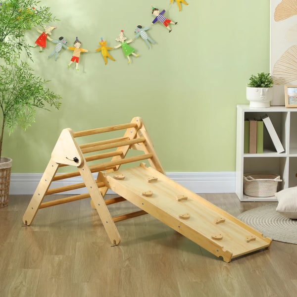 Ensemble d'escalade 3 en 1 avec rampe pour tout-petits en bois naturel