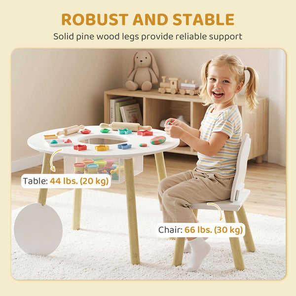 Ensemble table et chaises pour enfants 3 pièces, comprenant une table d'activités, des chaises en forme de nuage et un sac en filet.