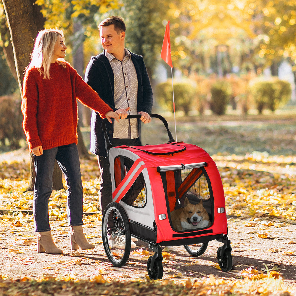 Remorque vélo pour chien 2 en 1 pour chiens de petite et moyenne taille, rouge