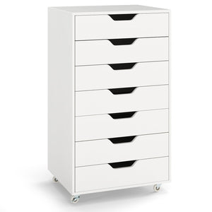 Commode de rangement à 7 tiroirs avec roulettes - Blanc
