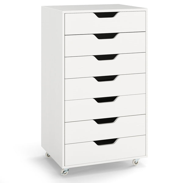 Commode de rangement à 7 tiroirs avec roulettes - Blanc
