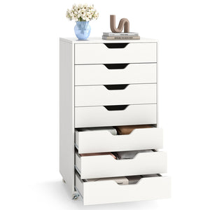 Commode de rangement à 7 tiroirs avec roulettes - Blanc