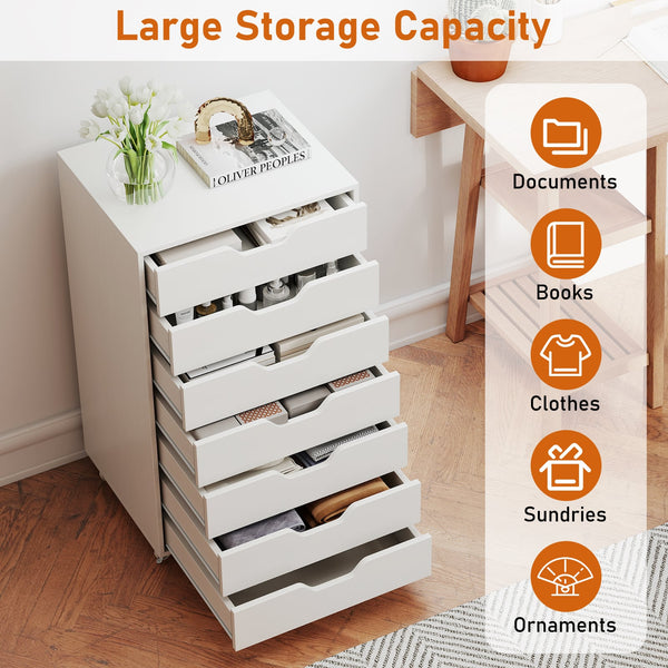 Commode de rangement à 7 tiroirs avec roulettes - Blanc