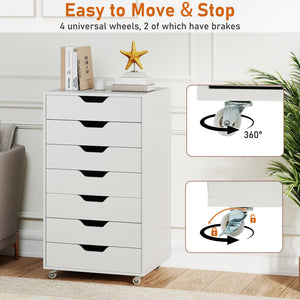 Commode de rangement à 7 tiroirs avec roulettes - Blanc