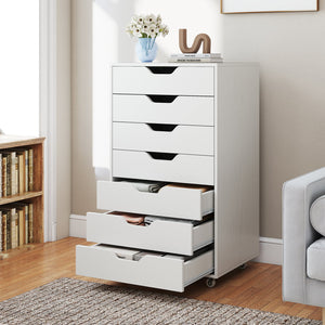 Commode de rangement à 7 tiroirs avec roulettes - Blanc
