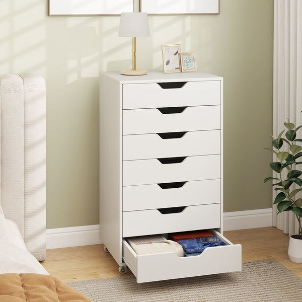 Commode de rangement à 7 tiroirs avec roulettes - Blanc