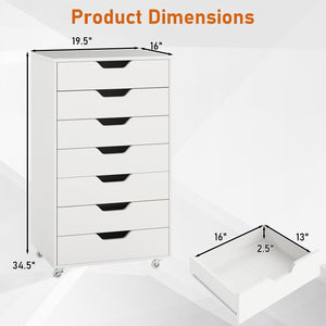 Commode de rangement à 7 tiroirs avec roulettes - Blanc