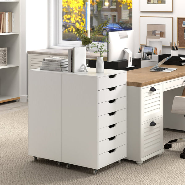 Commode de rangement à 7 tiroirs avec roulettes - Blanc