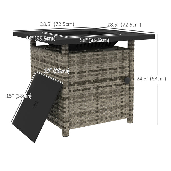 Outdoor PE Rattan Propane Fire Pit Table, 50,000 BTU Pulse-Ignition Wicker Fire Table, Mixed Grey