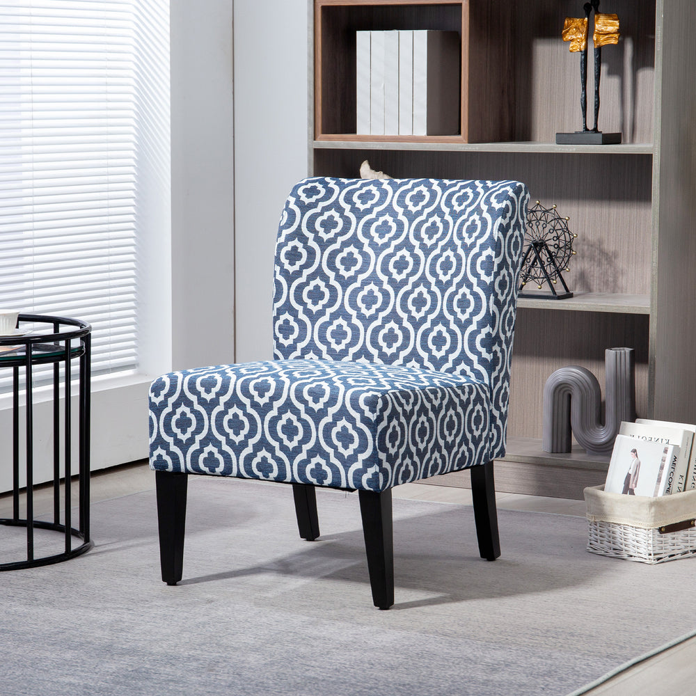 Fauteuil d'appoint sans accoudoirs avec pieds en bois, bleu