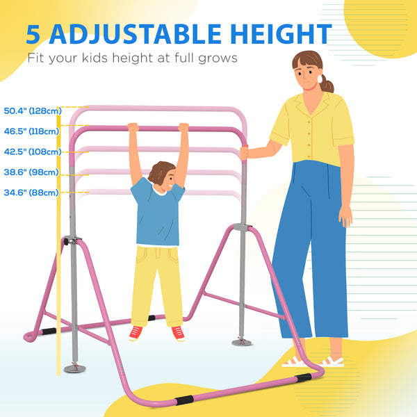 Barre de gymnastique pliable extensible à hauteur réglable, rose