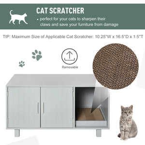 Litter box cabinet with scratching post, magnetic doors, gray