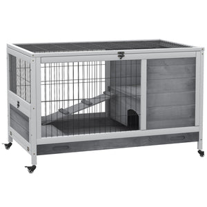 Indoor wooden hutch with enclosed run and wheels