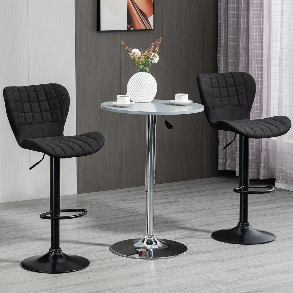 Set of 2 bar stools with wide seat, backrest and footrest, black