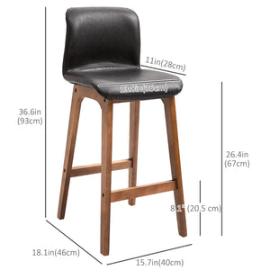 Set of 2 modern bar stools, dark brown.