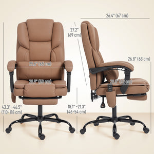 Office chair with massage function, reclining, in faux leather with lumbar support and footrest, brown