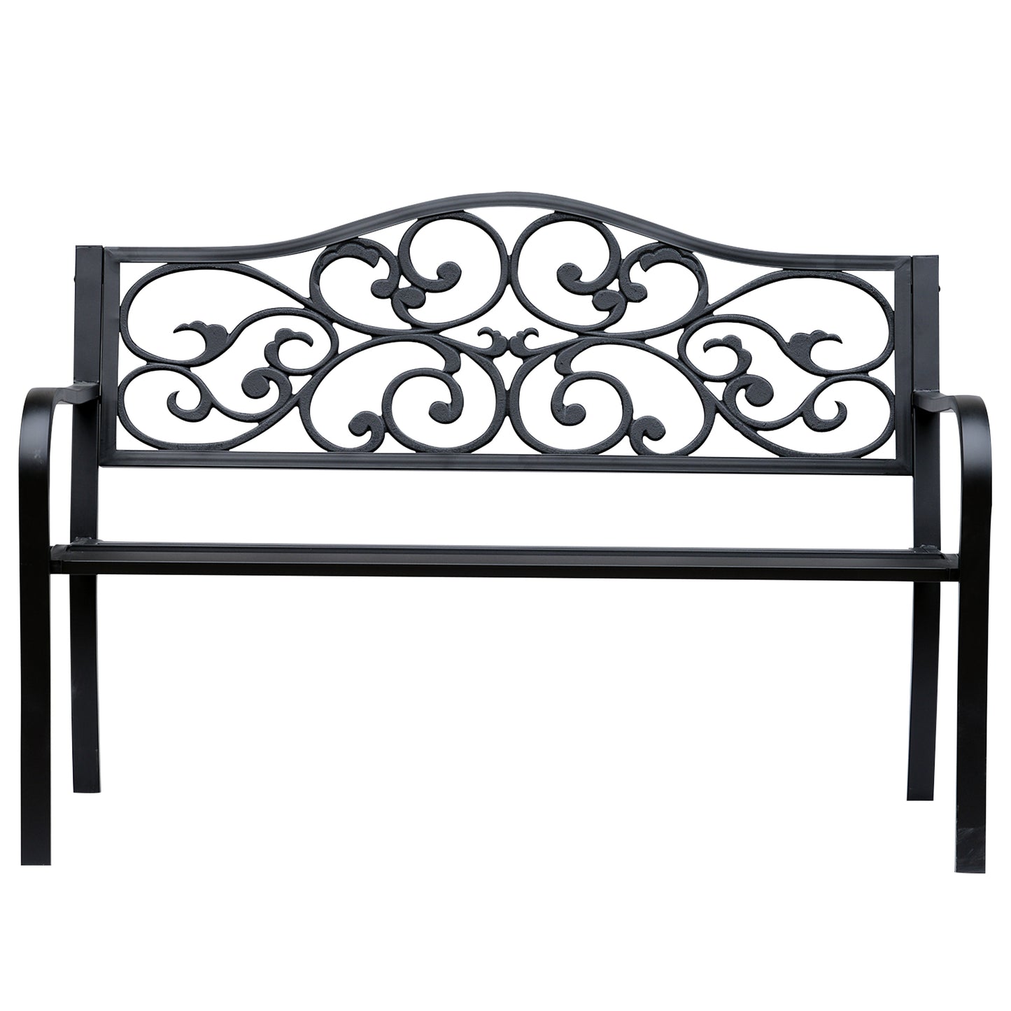 Banc de jardin d'extérieur avec motif floral vintage, en métal moulé, noir