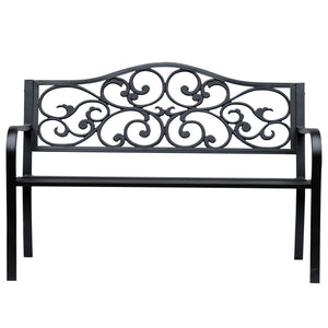 Banc de jardin d'extérieur avec motif floral vintage, en métal moulé, noir