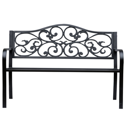 Banc de jardin d'extérieur avec motif floral vintage, en métal moulé, noir