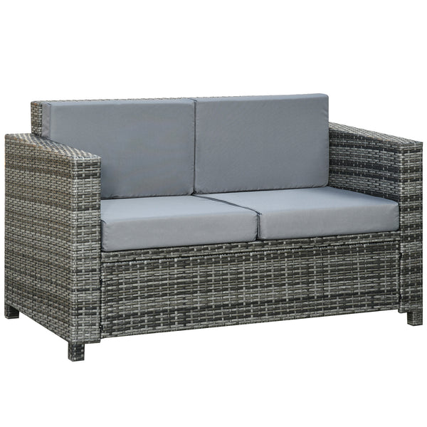 Canapé deux places en résine tressée de luxe avec coussin, gris