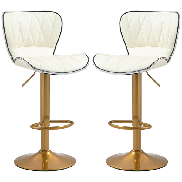 Set of 2 bar stools with PU leather upholstery, white