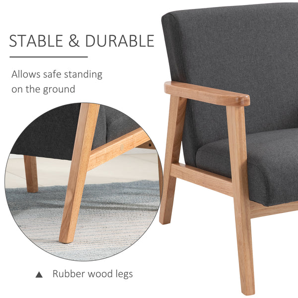 Fauteuil d'appoint mid century en tissu avec accoudoirs en bois, gris