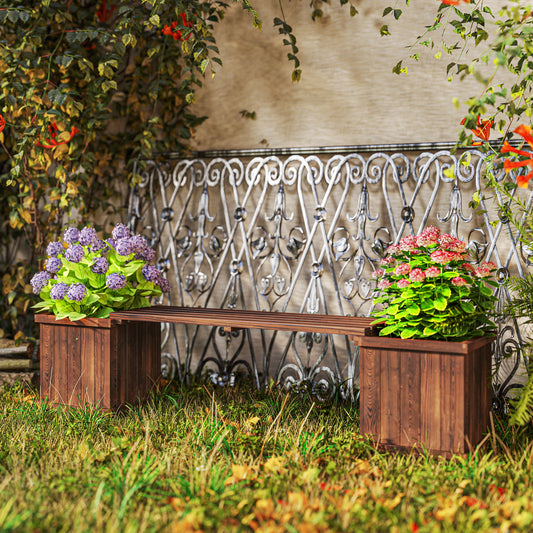 Outsunny Raised Garden Bench Planter for Patio and Park, 175 x 38 x 40 cm, Carbonized