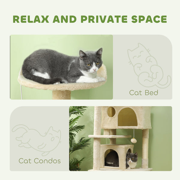 54-inch Multi-Level Cat Tree with Scratching Posts, Condos, Bed, Platforms, Beige